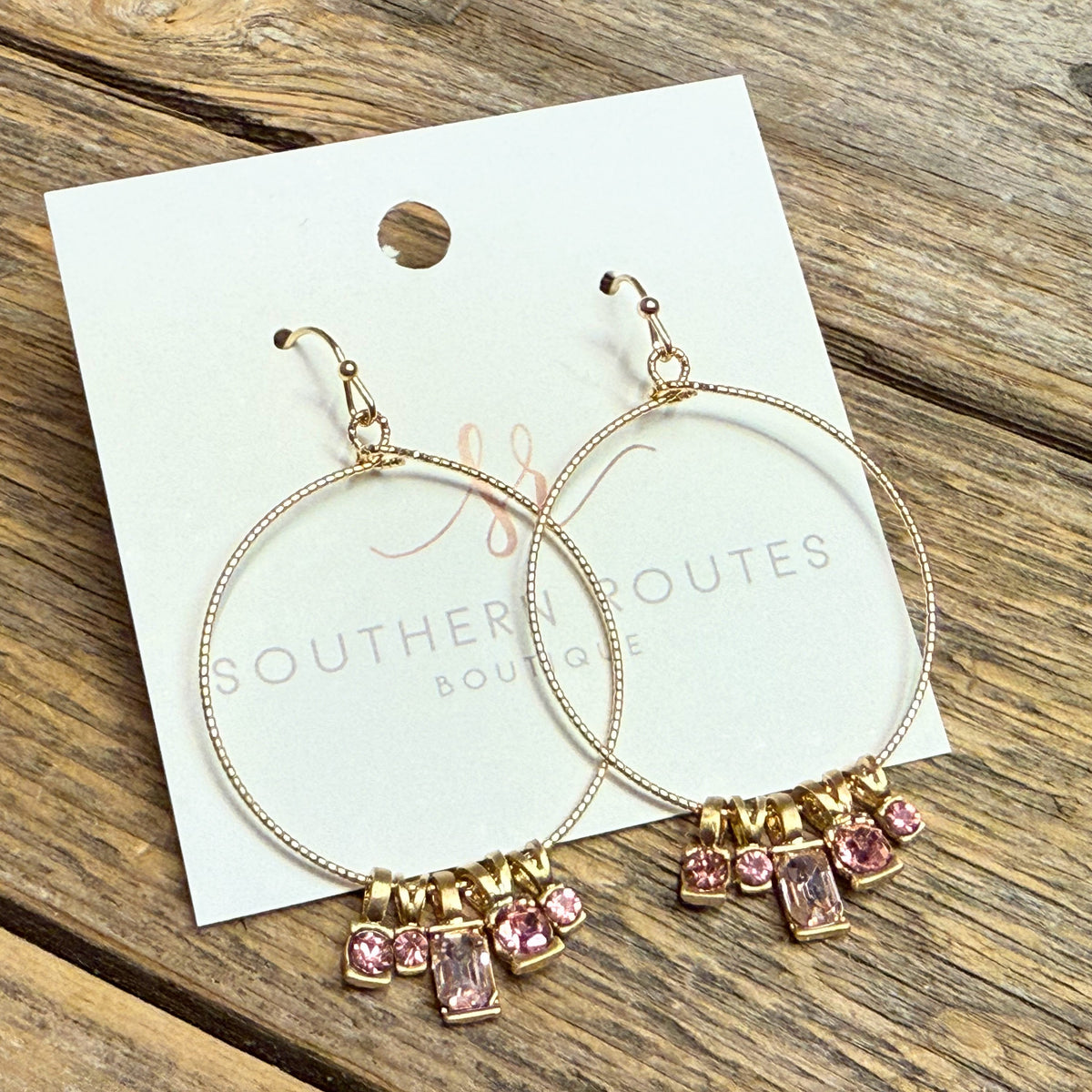 Rhinestone Drop Circular Earrings | Pink