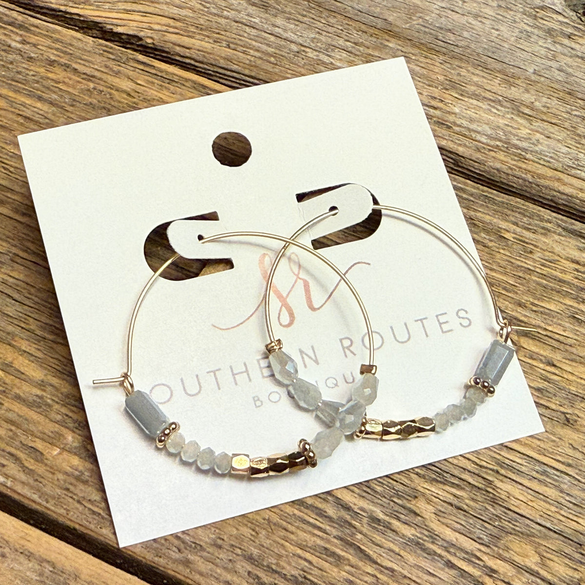 Wire Hoop Beaded Earrings | Grey
