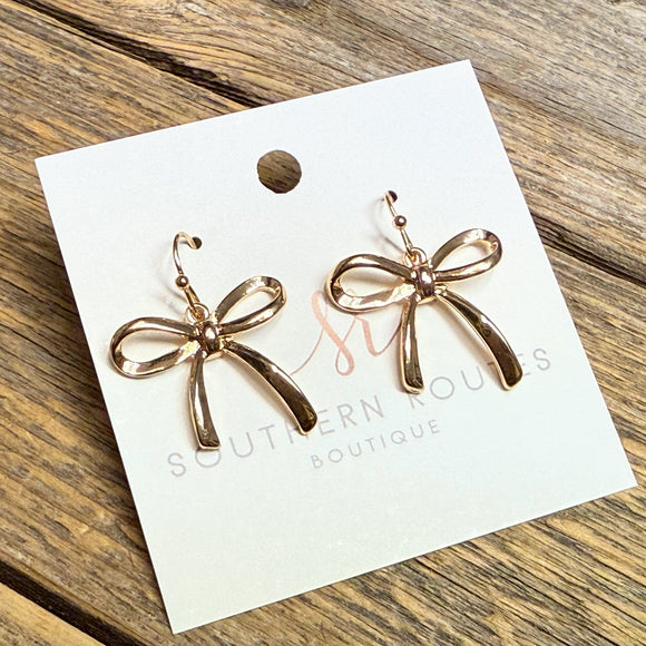 Bow Dangle Earrings | Gold