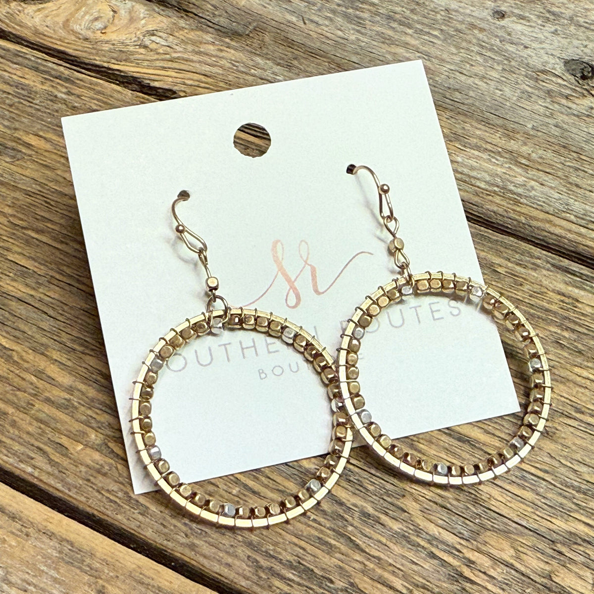 Wired Beaded Circle Earrings | Worn Gold