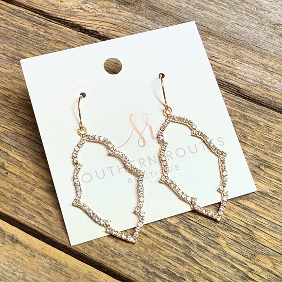 Moroccan Shape Rhinestone Earrings | Gold