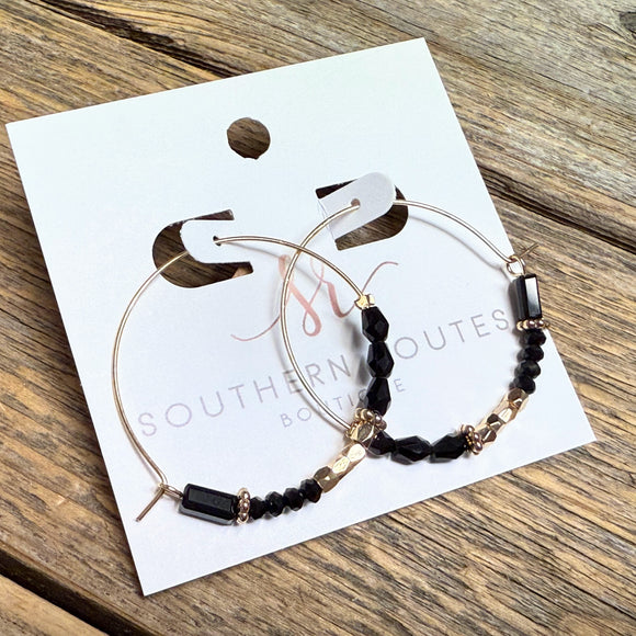 Wire Hoop Beaded Earrings | Black