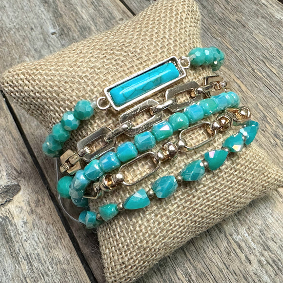 Beaded Bracelet Stack Set | Turquoise Chain