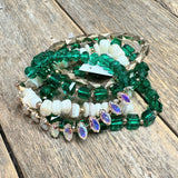 Beaded Bracelet Stack Set | Green+AB Crystal