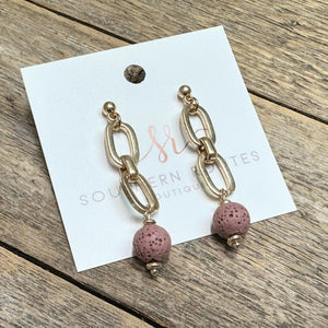 Wood Accent Chain Earrings | Pink