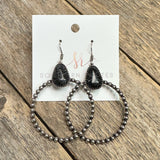 Black Marble Stone Earrings | Silver