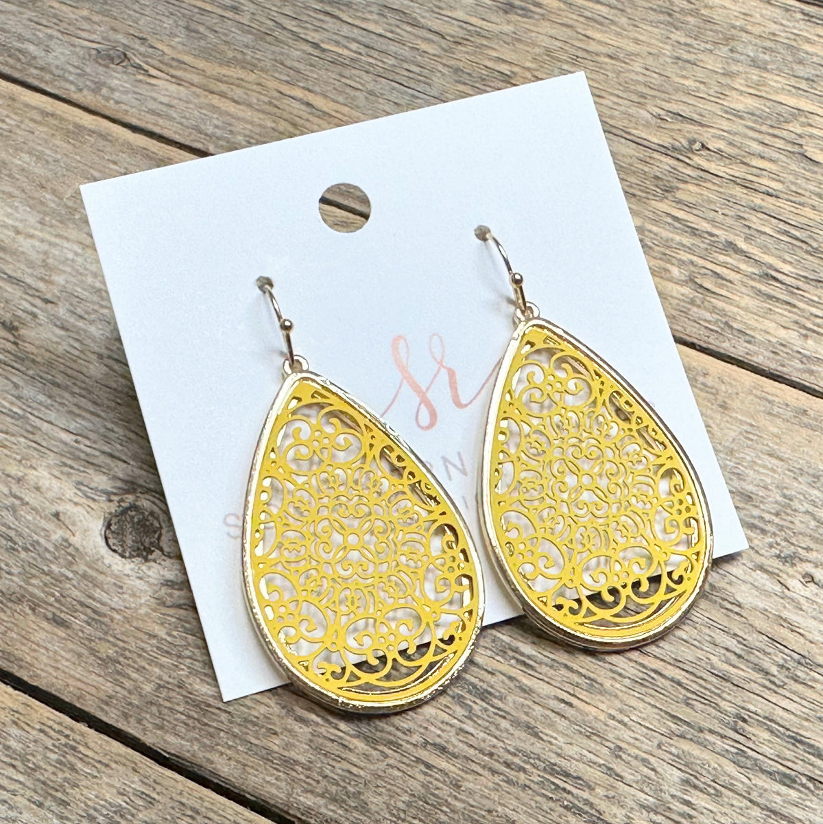 Damask Teardrop Earrings | Mustard
