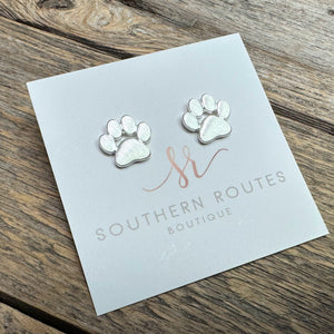 Cougar Paw Stud Earrings | Satin Silver