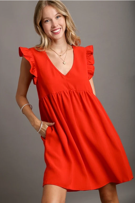 Ruffle Sleeve Dress | Poppy Red