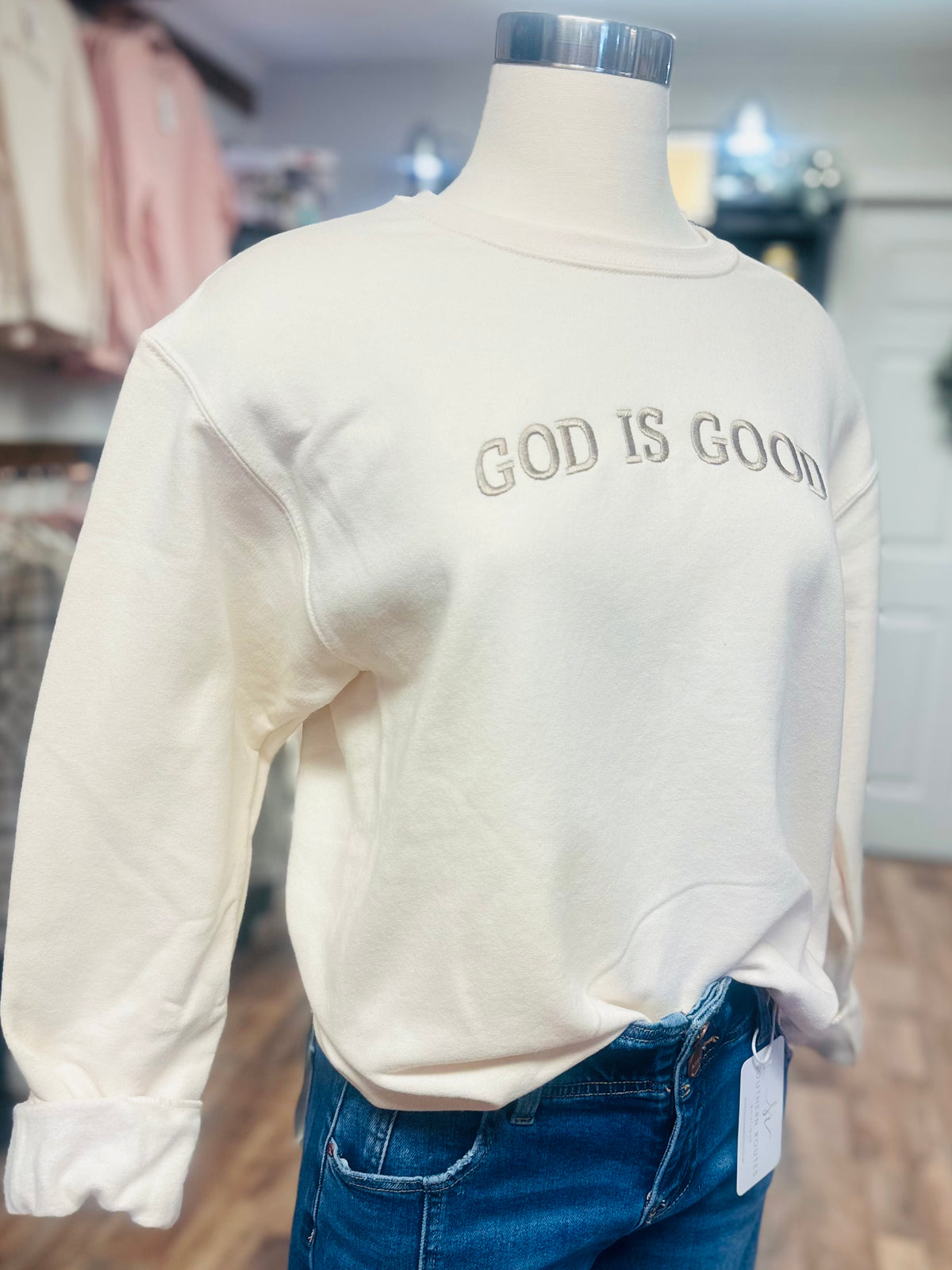 God Is Good Embroidered Sweatshirt | Cream