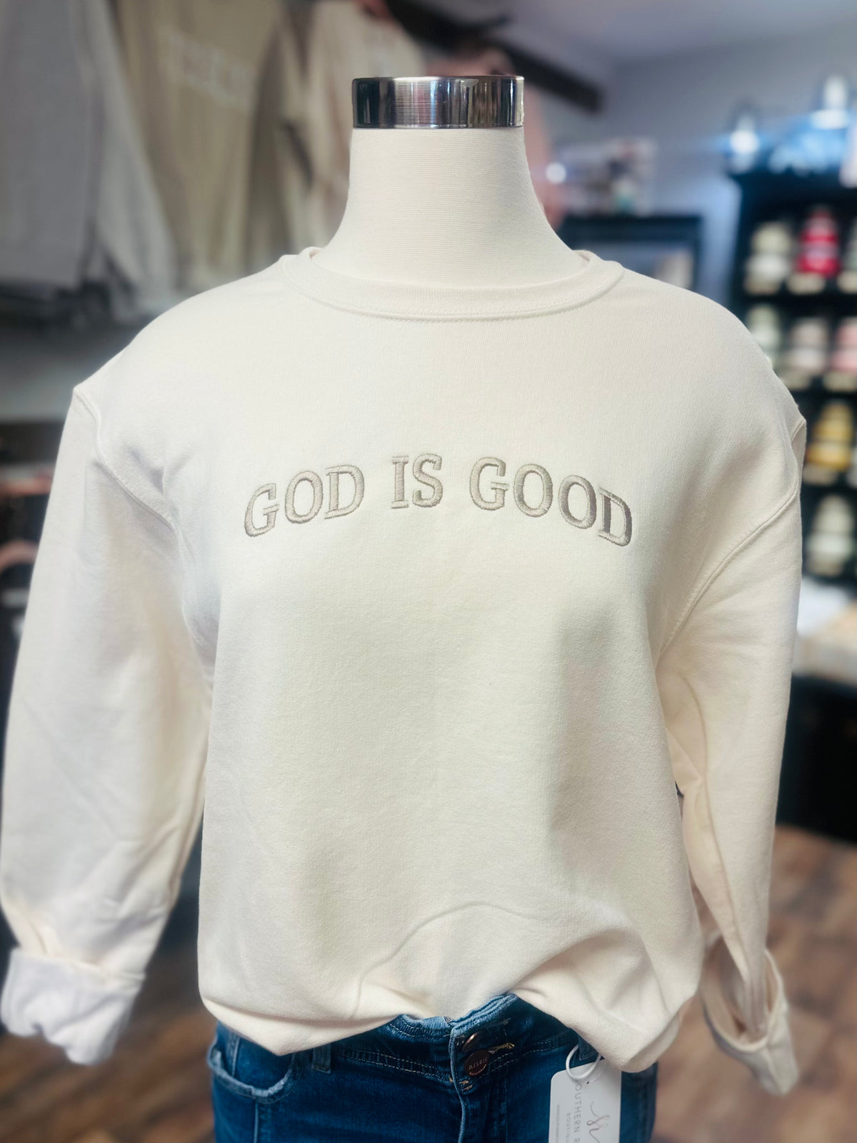 God Is Good Embroidered Sweatshirt | Cream