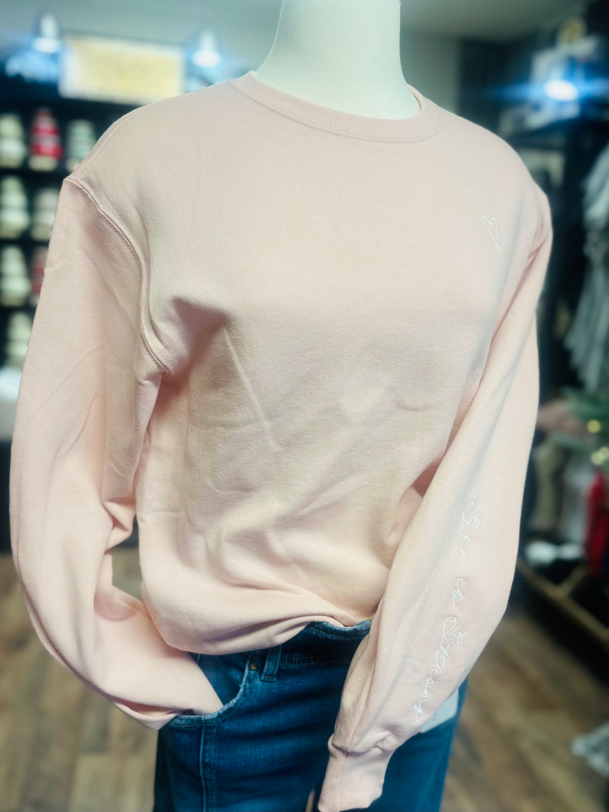 She Is Strong Embroidered Sweatshirt | Blush Pink