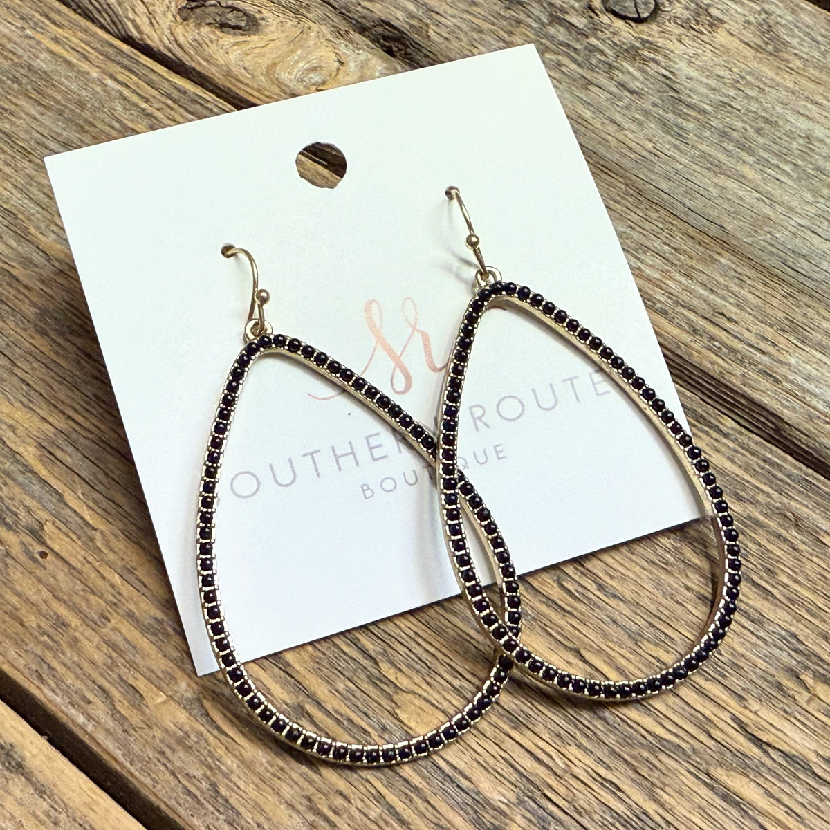 Beaded Teardrop Earrings | Black/Gold