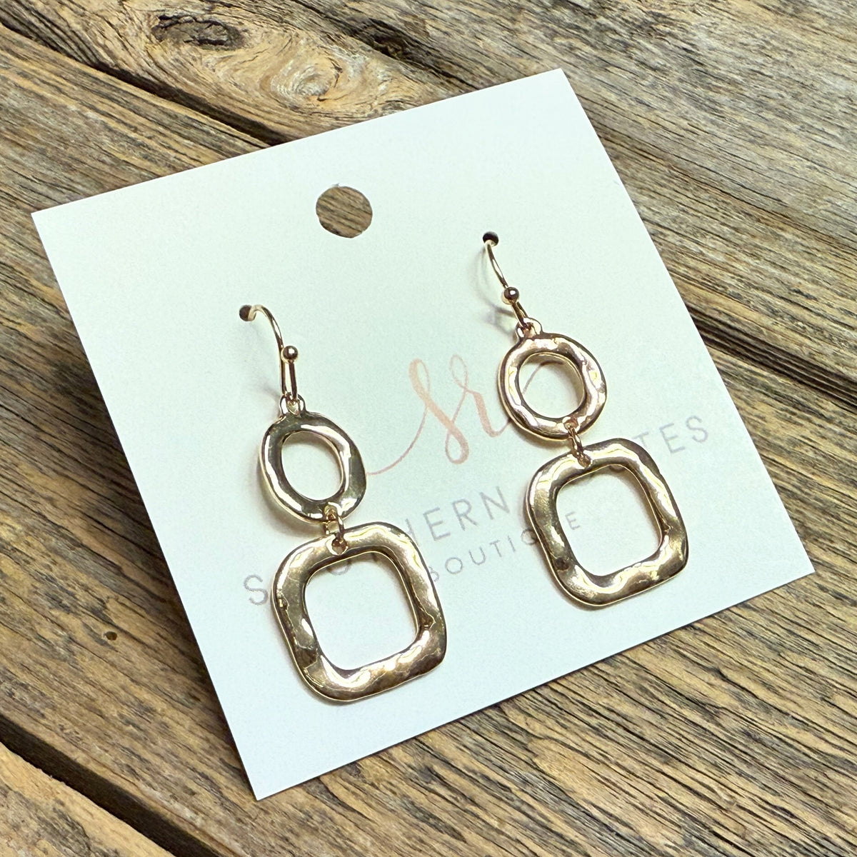 Hammered Modern Drop Earrings | Gold