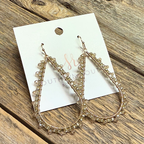 Iridescent Bead Teardrop Earrings | Gold