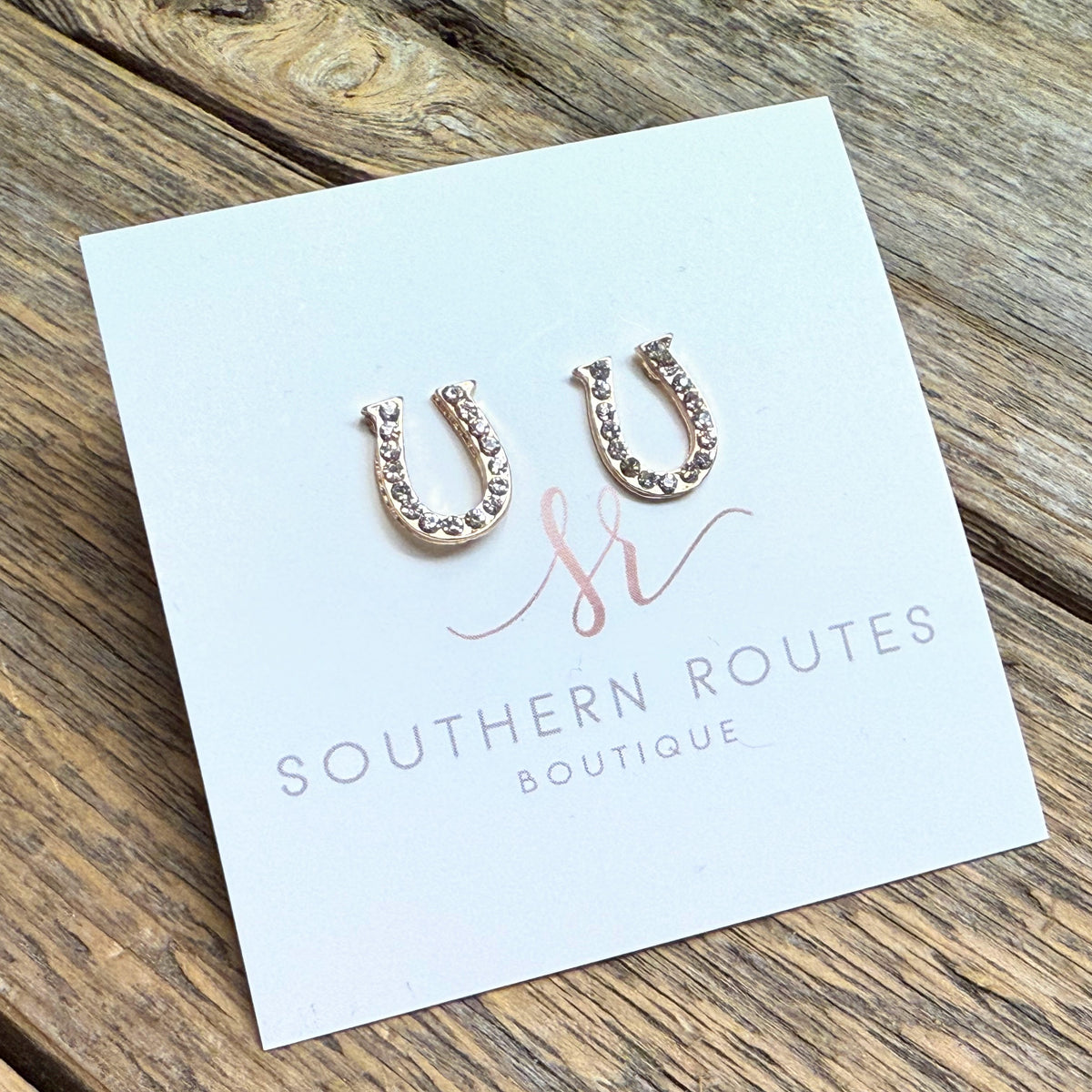 Crystal Horseshoe Stud Earrings | Gold