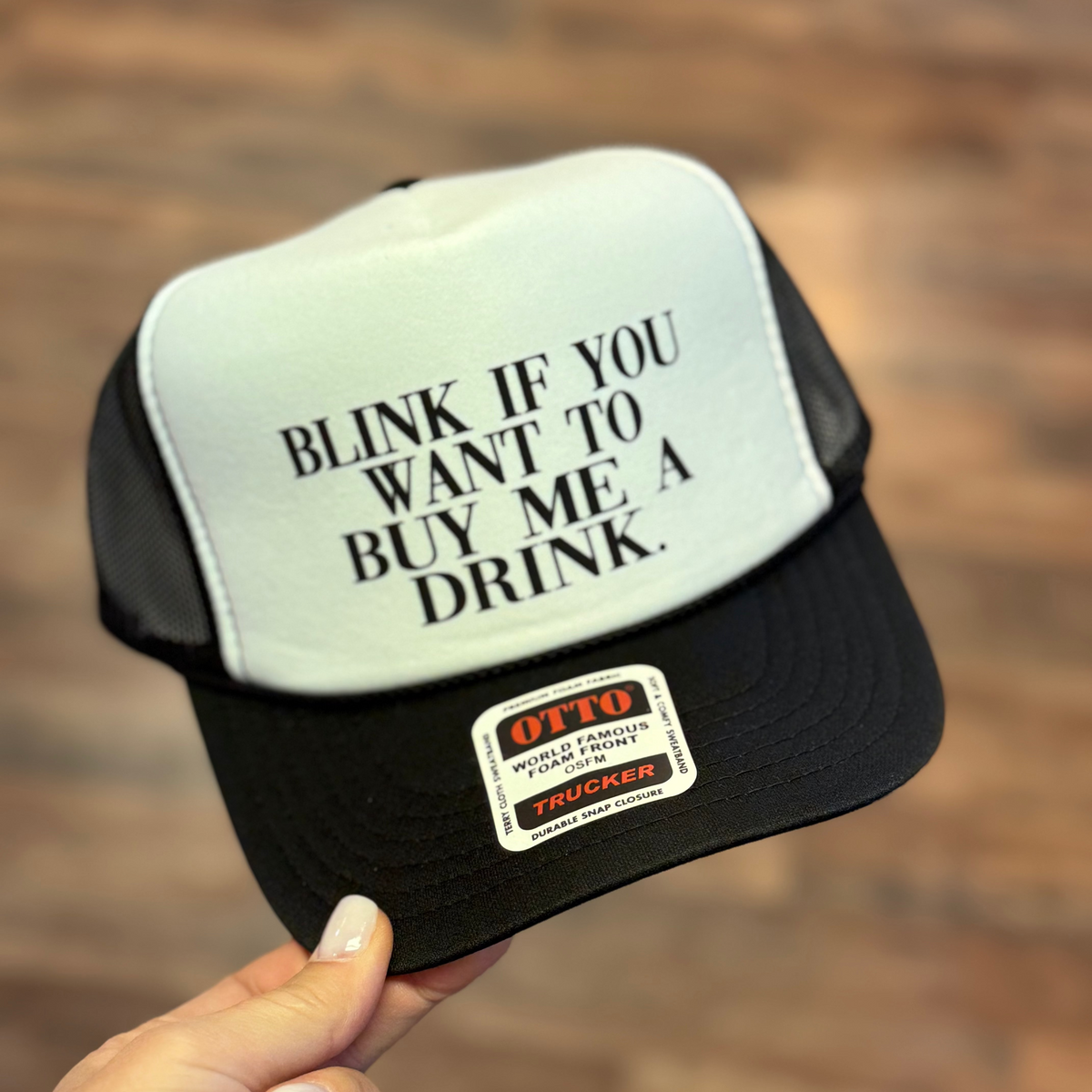Blink If You Want To Buy Me A Drink Foam Trucker Cap | Black