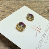 AB Crystal Stud Earrings | Gold Setting