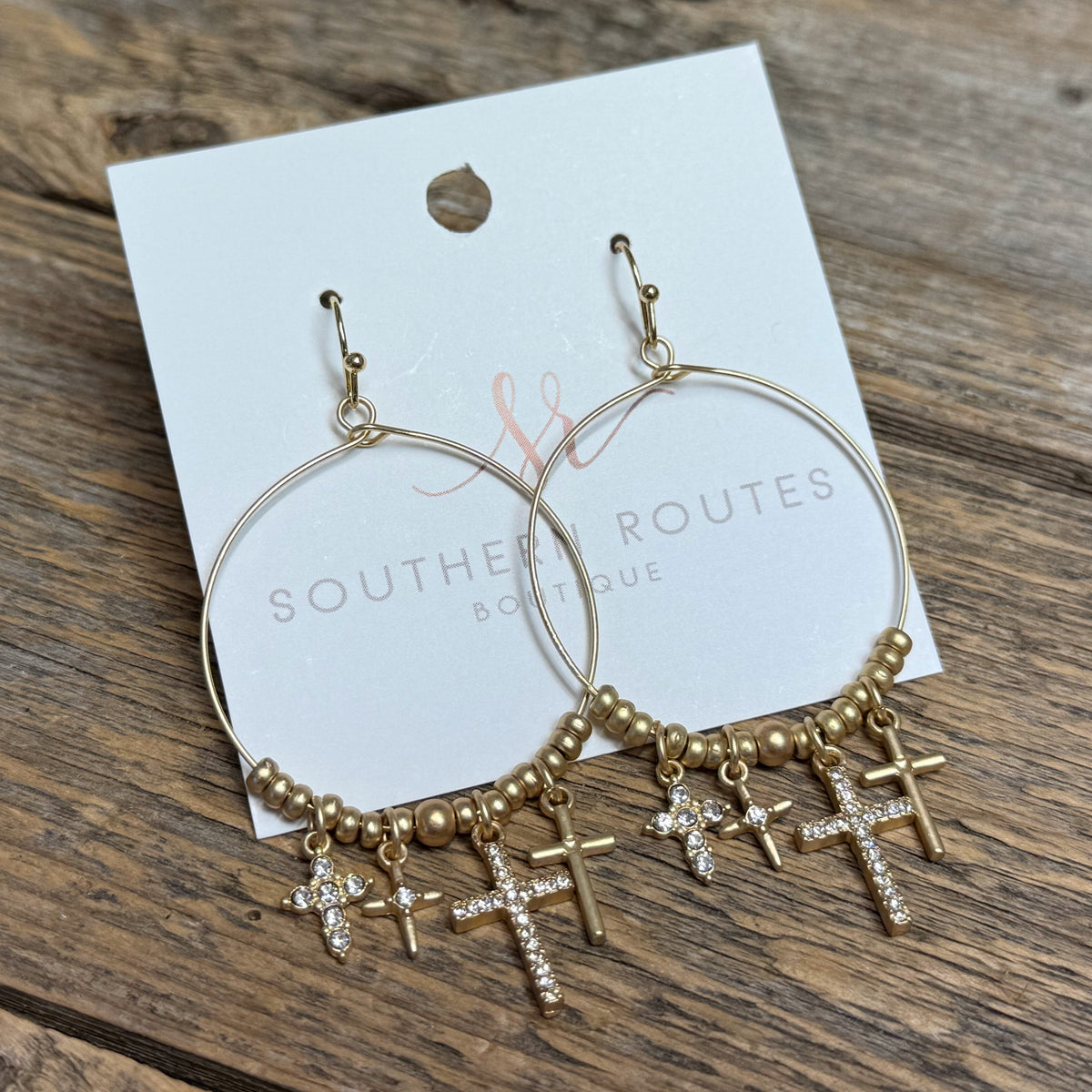 Multi Dangle Cross Hoop Earrings | Gold