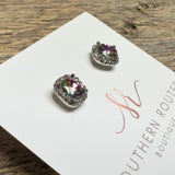 AB Crystal Stud Earrings | Silver Setting