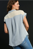 Color Block Gauze Top | White+Taupe