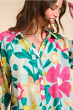 Floral Button Tunic Top | Mint Mix