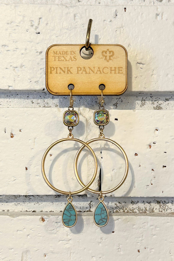 AB Crystal Turquoise Stone Earrings | Bronze/Gold | Pink Panache