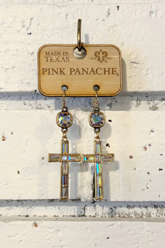 AB Crystal Cross Earrings | Bronze/Gold | Pink Panache