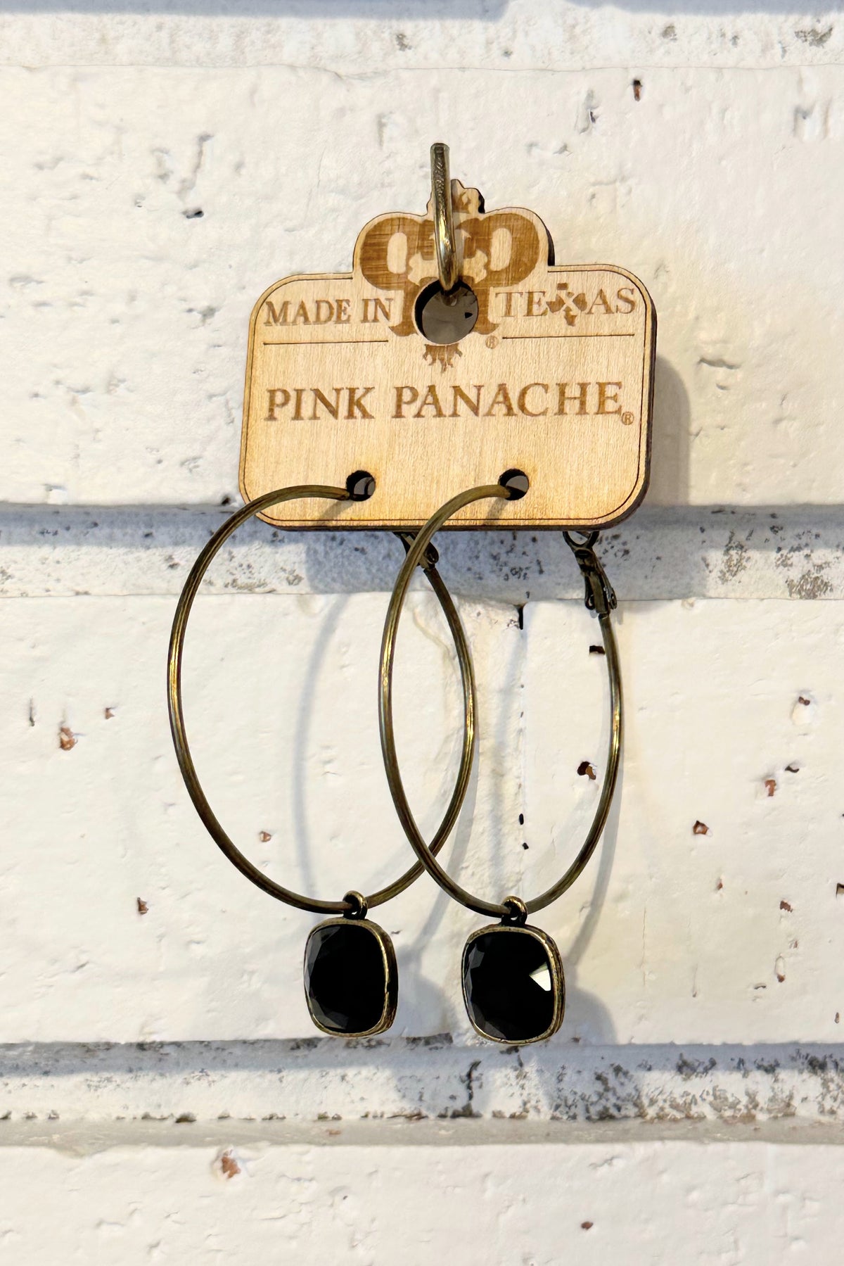 Black Crystal | Bronze | Large Hoops | Pink Panache