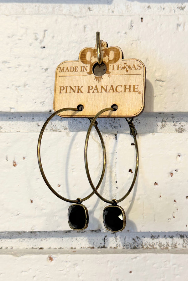 Black Crystal | Bronze | Large Hoops | Pink Panache