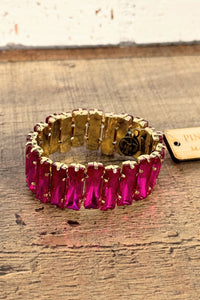 Fuchsia Rhinestone Stretch Bracelet | Pink Panache