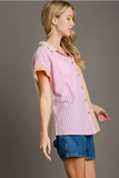Striped Button Boxy Top | Pink