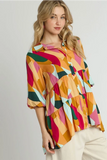 Abstract Tiered Button Top | Fuchsia Mix
