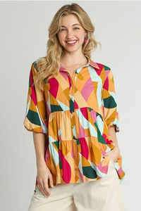 Abstract Tiered Button Top | Fuchsia Mix