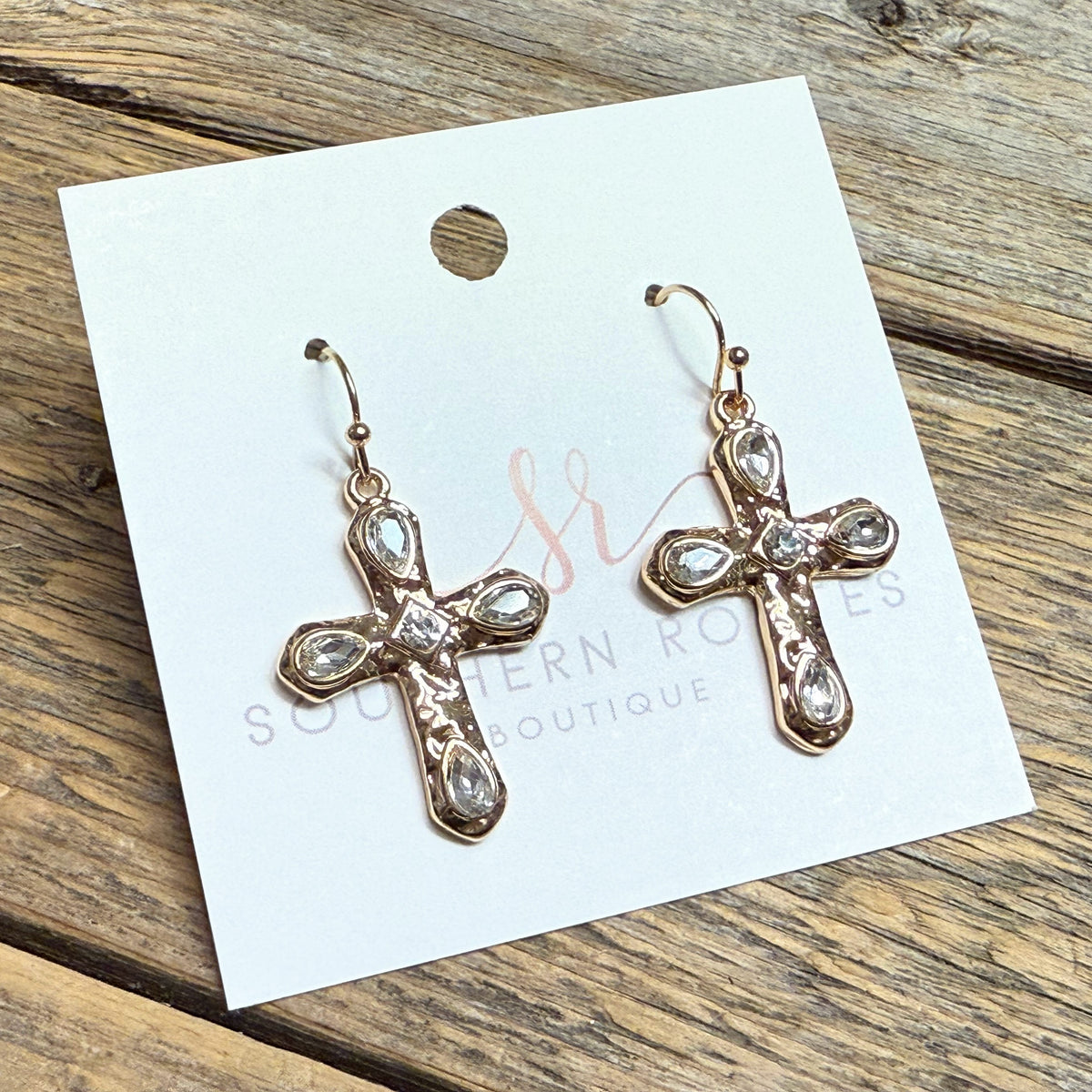 Crystal Cross Earrings | Gold