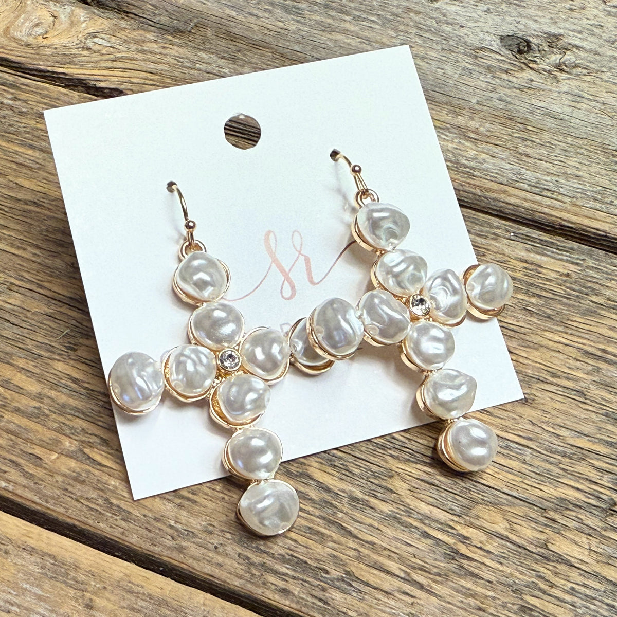 Pearl Cross Earrings | Gold