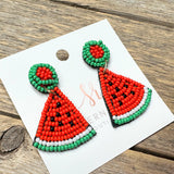 Watermelon Seed Bead Earrings