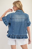 Ruffled Edge Short Sleeve Denim Jacket | Medium Wash