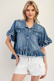 Ruffled Edge Short Sleeve Denim Jacket | Medium Wash