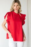 Frilled Mock Neck Top | Red