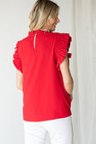 Frilled Mock Neck Top | Red