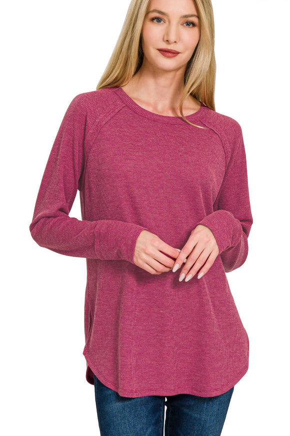 *DOORBUSTER DEAL | Waffle Knit Long Sleeve | Cabernet