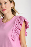French Terry Ruffle Sleeve Dress | Pink Mauve