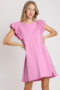French Terry Ruffle Sleeve Dress | Pink Mauve