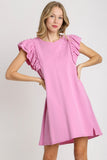 French Terry Ruffle Sleeve Dress | Pink Mauve