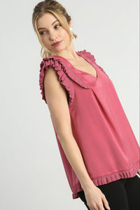 Double Ruffle Sleeve Top | Berry