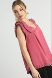Double Ruffle Sleeve Top | Berry
