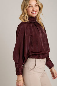 High Neck Satin Top | Plum