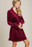 Textured Velvet Button Dress | Wine