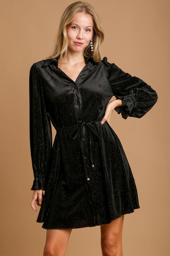 Textured Velvet Button Dress | Black